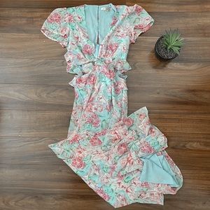 Wayf Latvia Floral and cutouts tiered lace dress